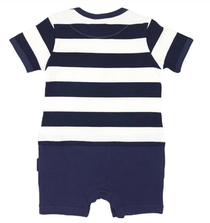 Kombi Van Short Sleeve Romper - Navy Stripe