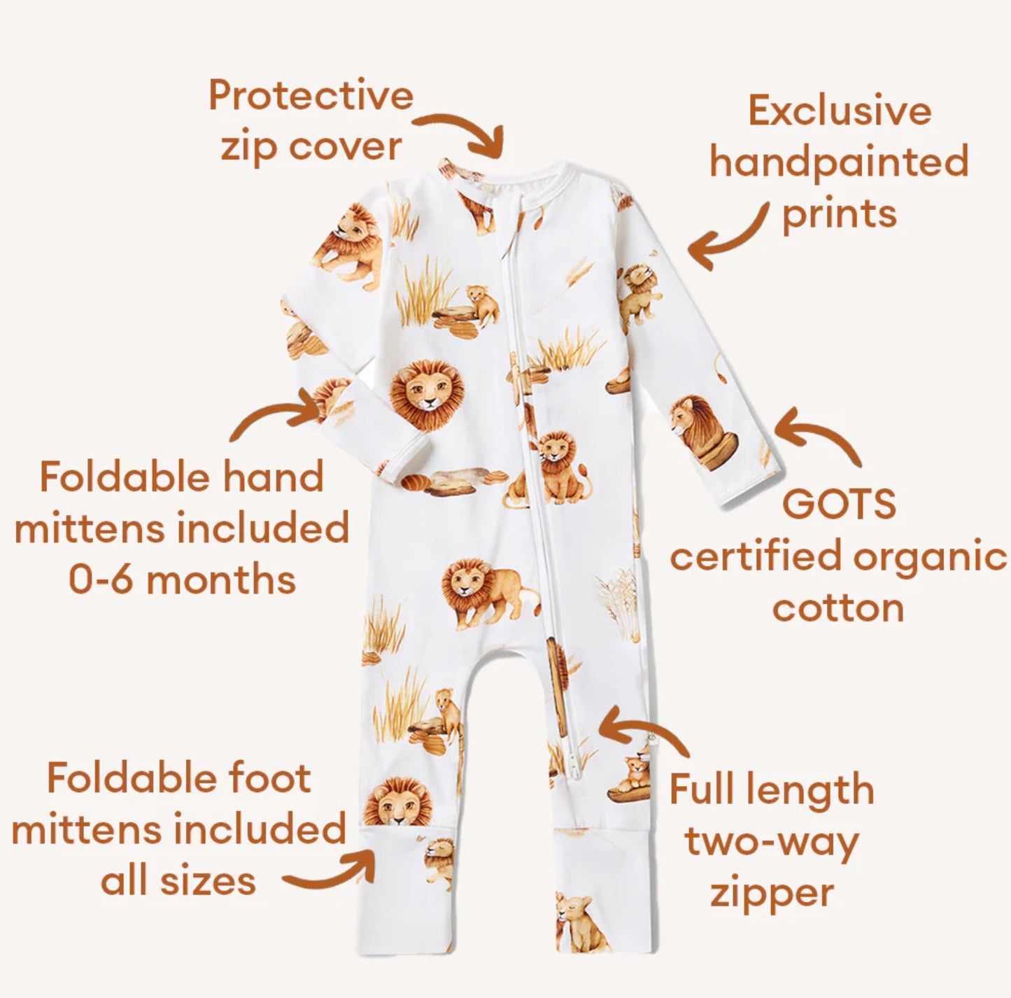 Lion Organic Snugglesuit Convertible Romper
