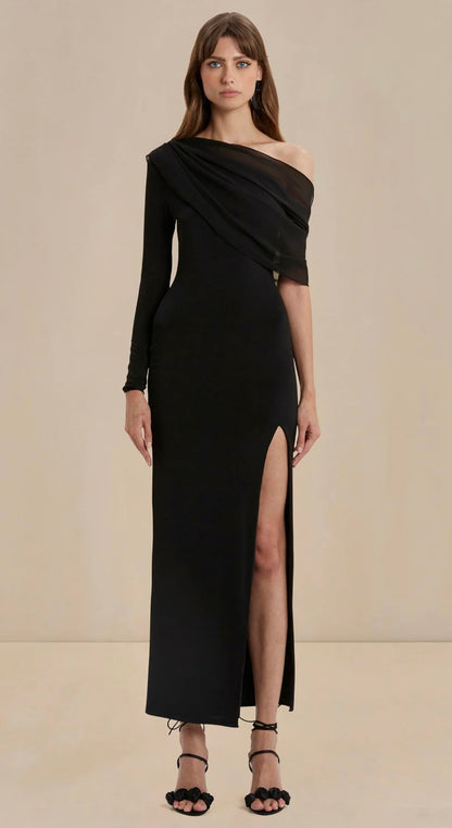 Sassari One Shoulder Dress - Black