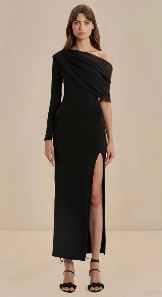Sassari One Shoulder Dress - Black