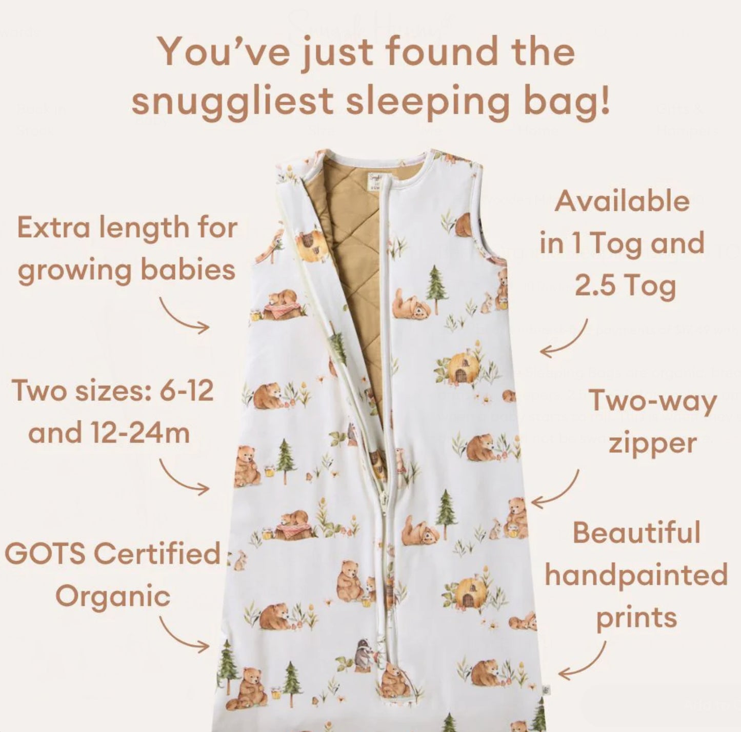Bears Organic Cotton Sleeping Bag 2.5TOG