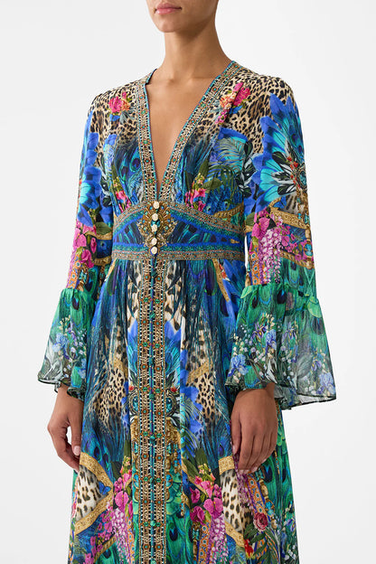 Shaped Waistband Dress With Ruffle Sleeve Animal Alchemy