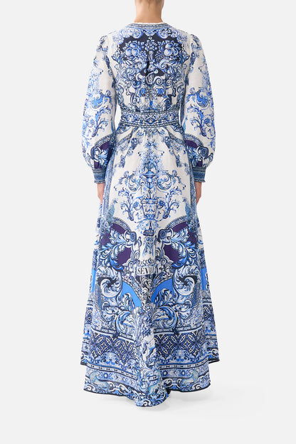 Button Dress With Shaped Waistband - A Tiled Wonderland