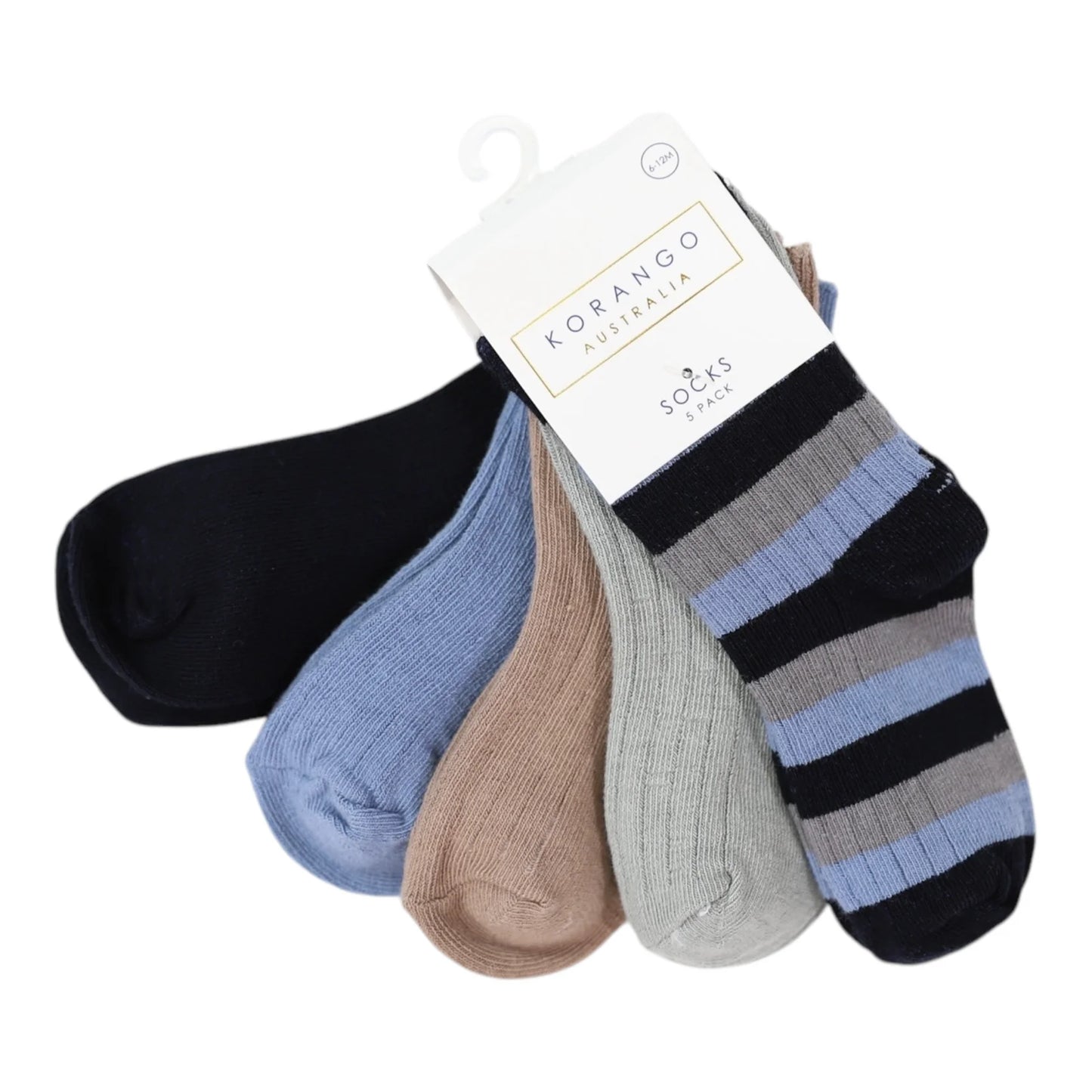Ribbed Socks - 5 Pack Assorted With Navy Stripe