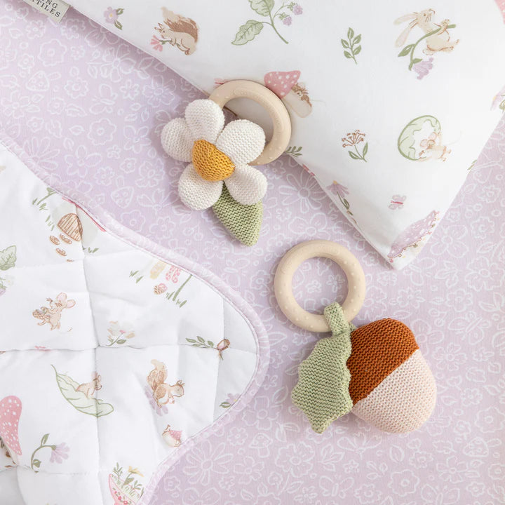 Teething Ring Rattle - Acorn