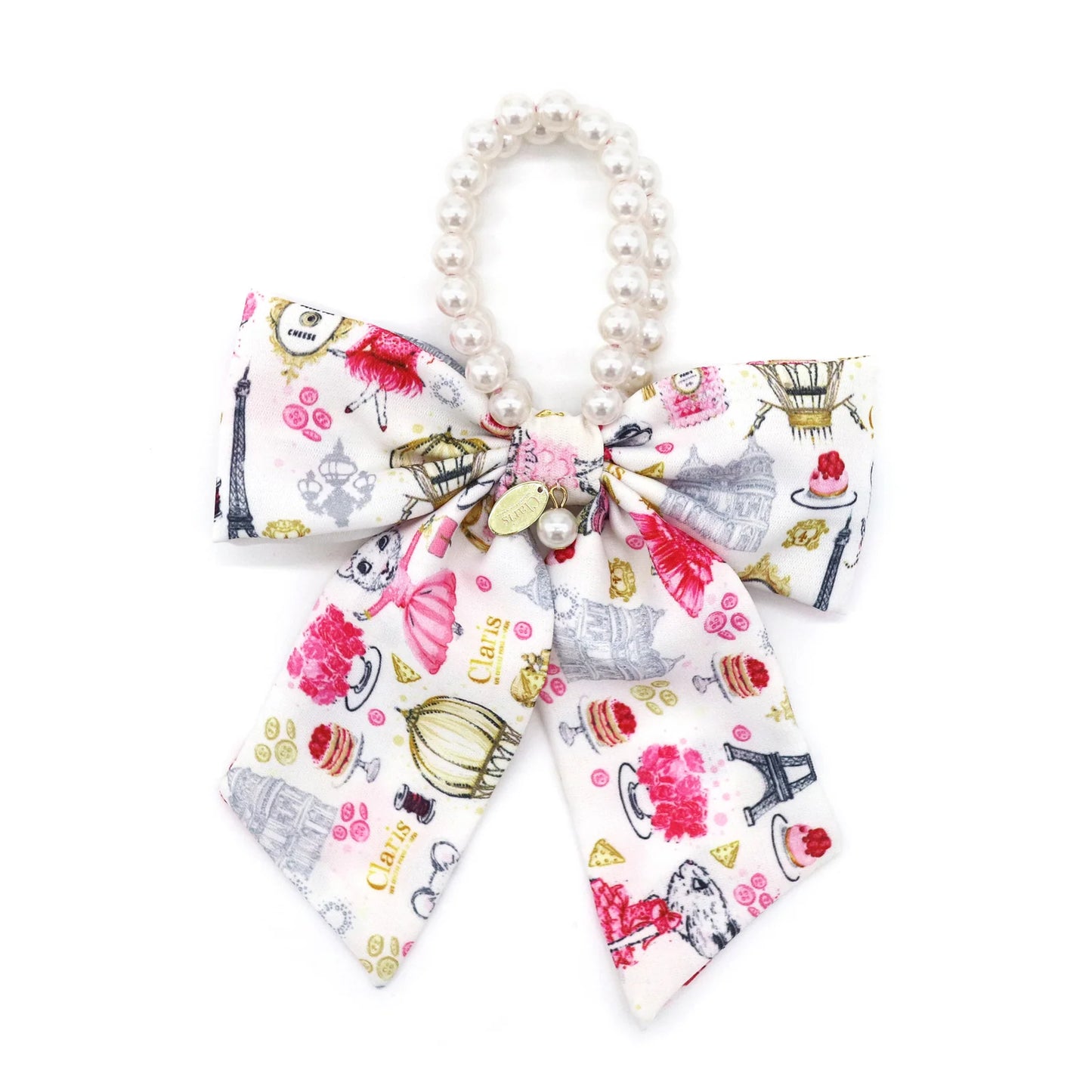 Claris - The Chicest Mouse In Paris™ Fashion Print and Pearl Hair Elastic with Bow