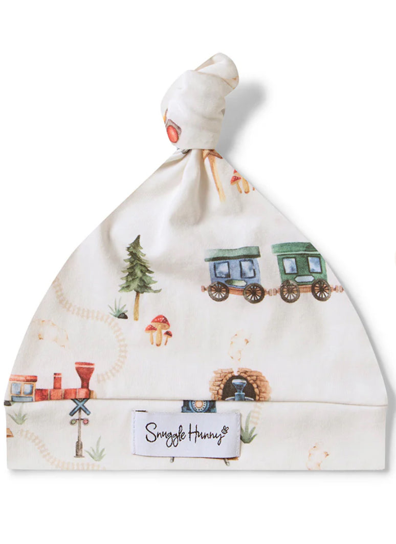 Trains Organic Knotted Beanie