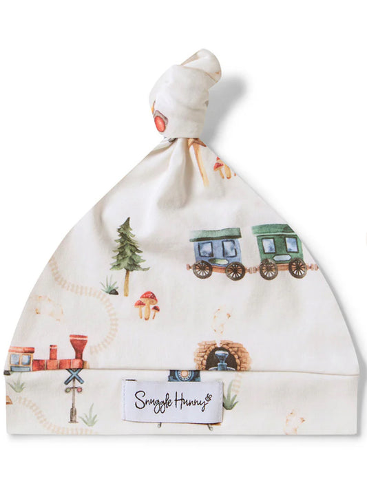 Trains Organic Knotted Beanie