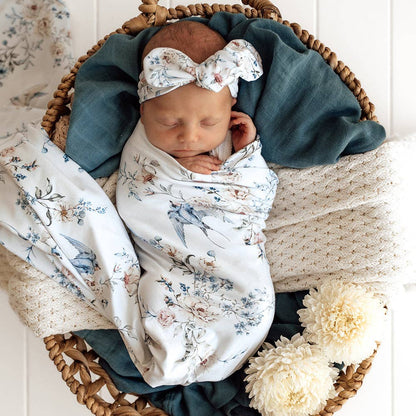 Sweet Swallows Organic Jersey Wrap & Topknot Set