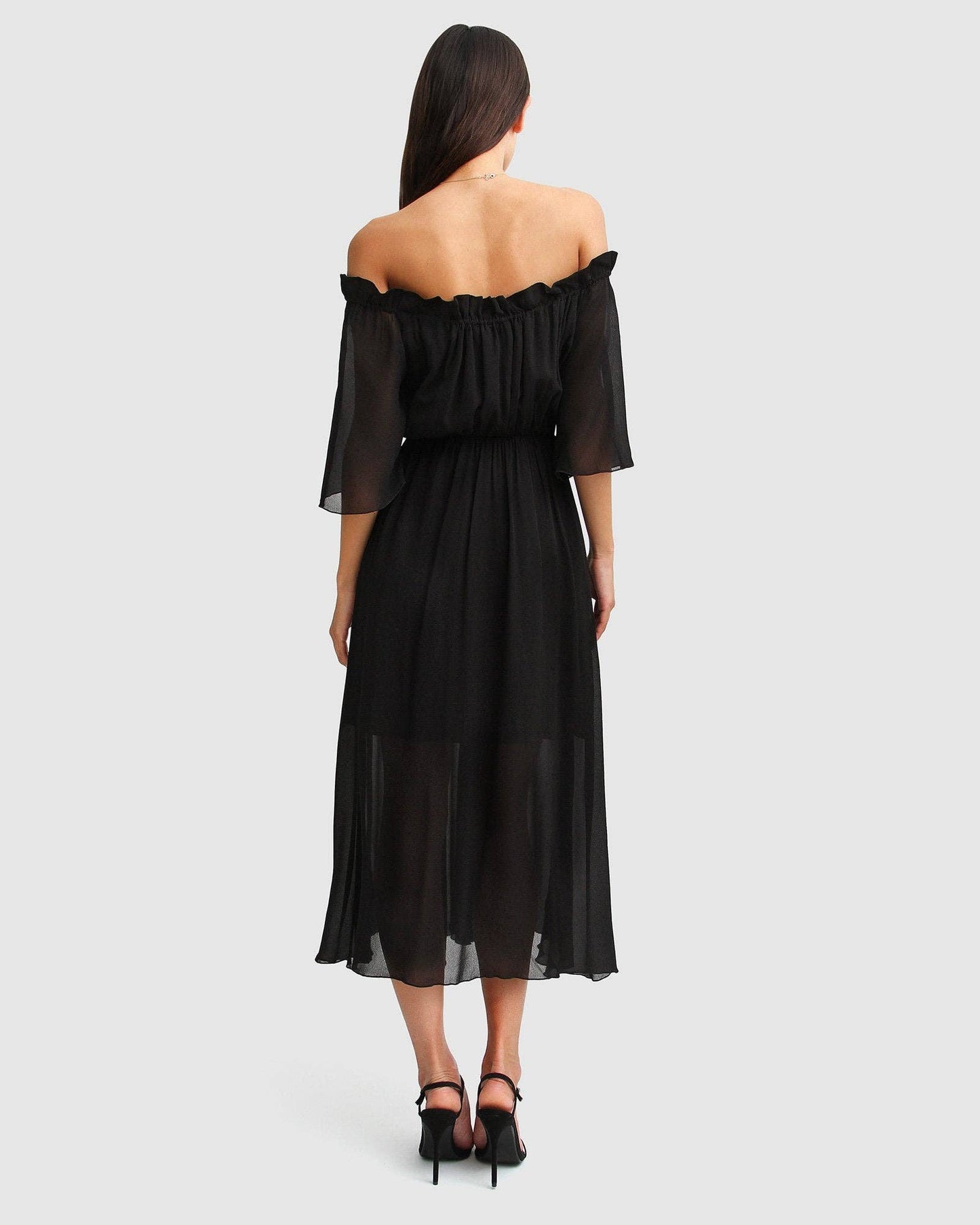 Amour Amour Ruffled Midi Dress - Black