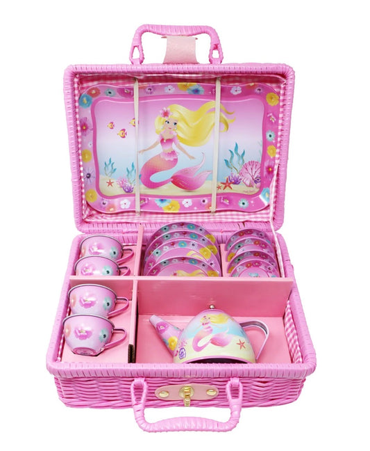 Mermaid 15 Piece Tin Tea Set in Basket
