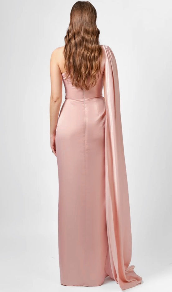 Justine One Shoulder Removable Cape Gown - Pink