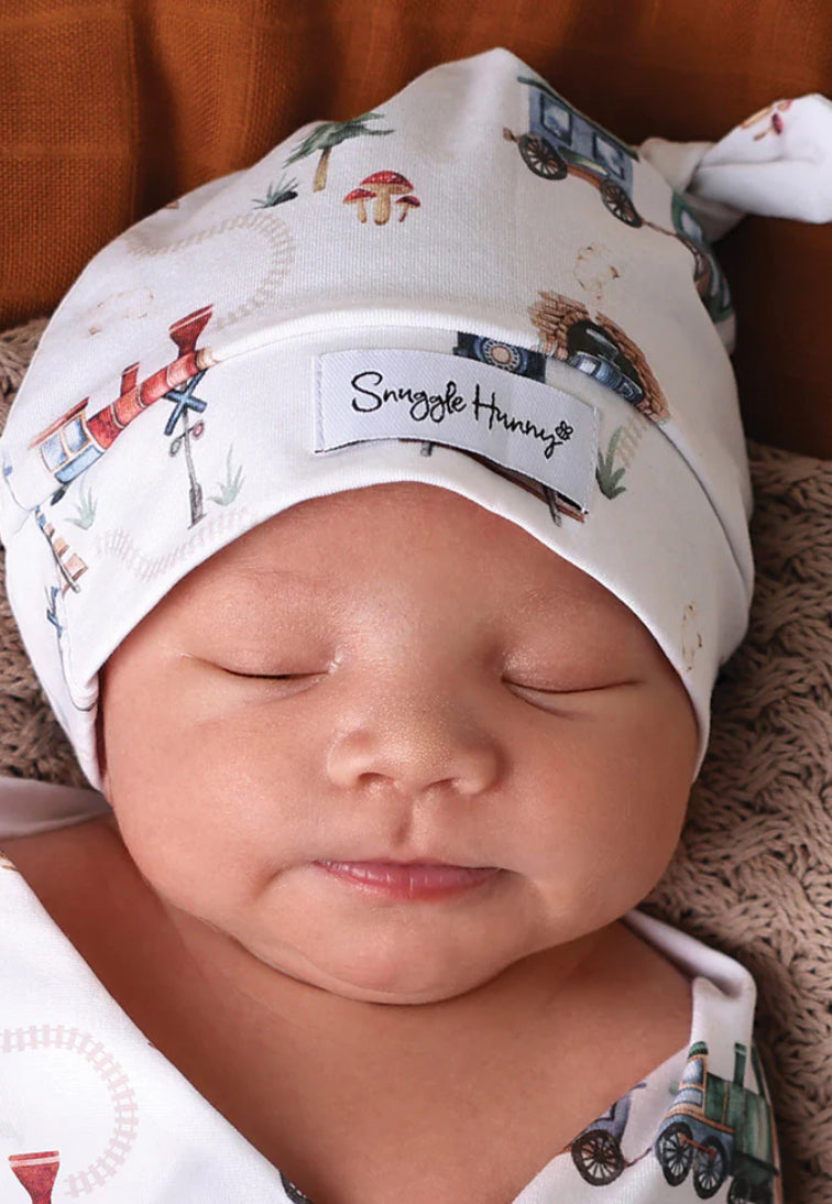 Trains Organic Knotted Beanie