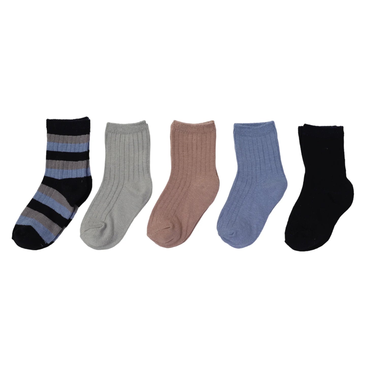 Ribbed Socks - 5 Pack Assorted With Navy Stripe
