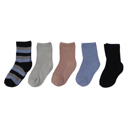 Ribbed Socks - 5 Pack Assorted With Navy Stripe