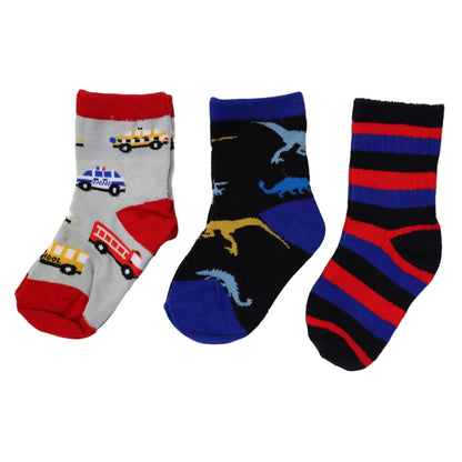 Cars & Dinosaurs Socks - 3 Pack Assorted