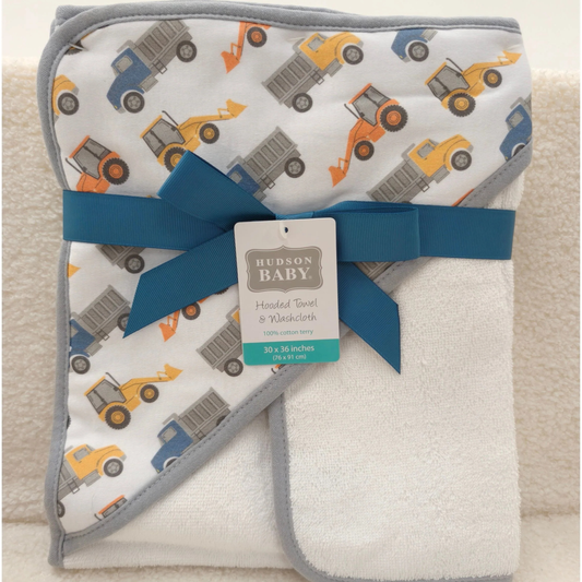 Hooded Towel & Washcloth - Excavator