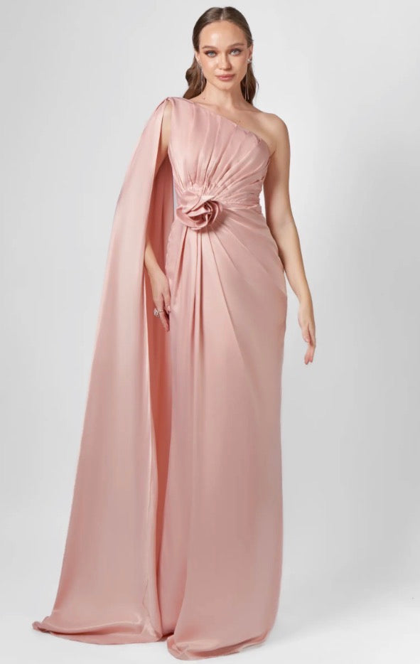 Justine One Shoulder Removable Cape Gown - Pink