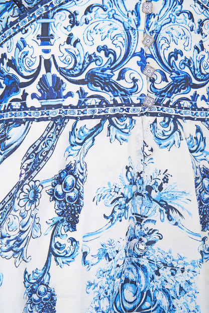 Button Dress With Shaped Waistband - A Tiled Wonderland