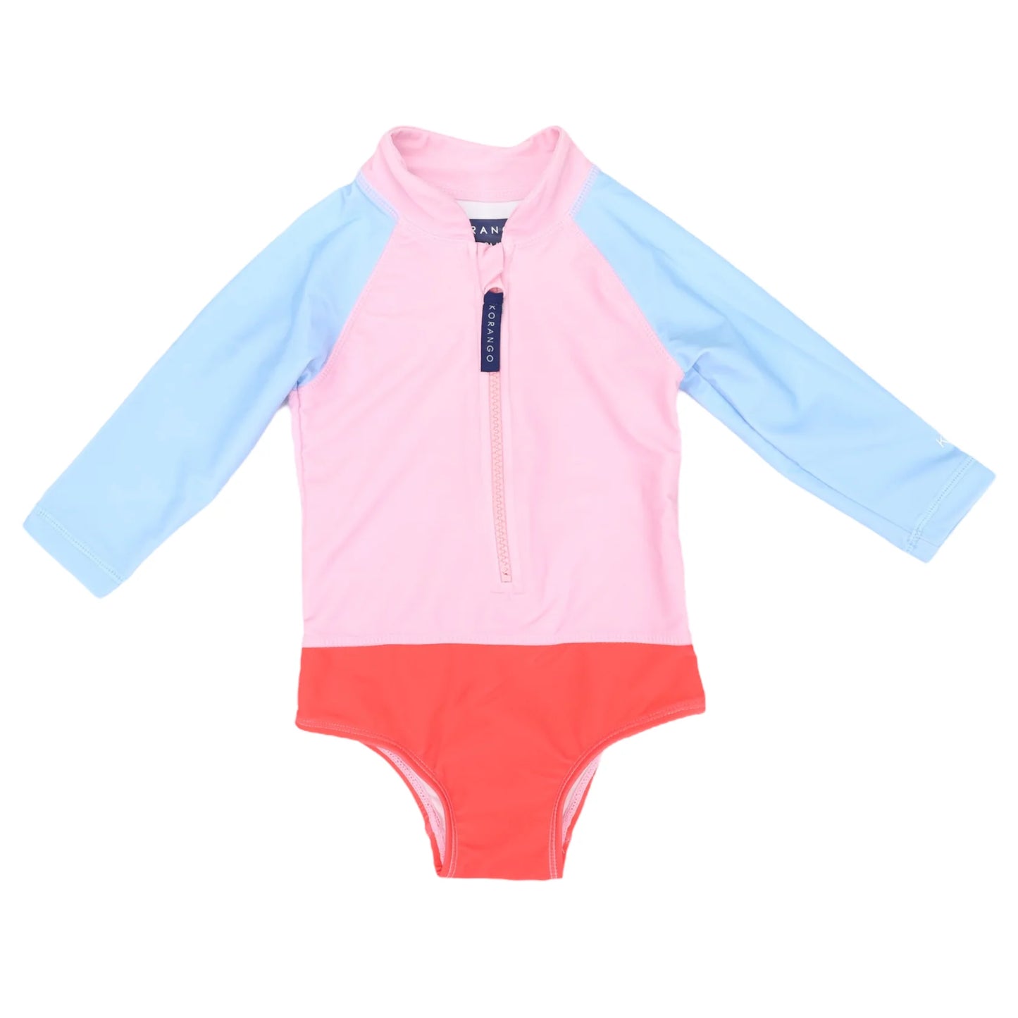 Contrast Long Sleeve UPF50 Swim One Piece - Pink 9-12M