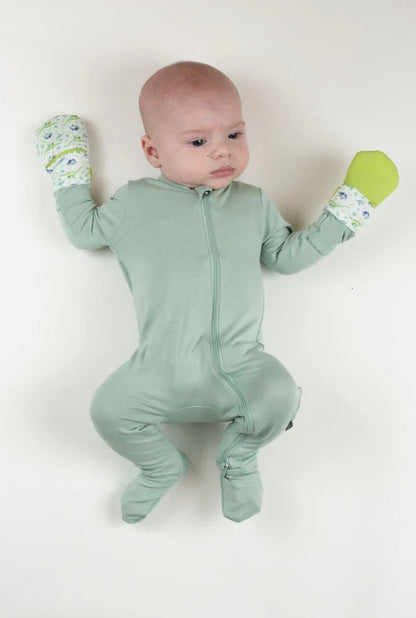 Munch Minis Teething and Anti Scratch Mitts - Green Dino