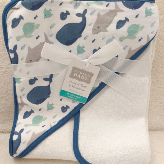 Hooded Towel & Washcloth - Whale