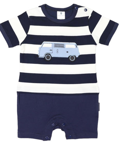 Kombi Van Short Sleeve Romper - Navy Stripe
