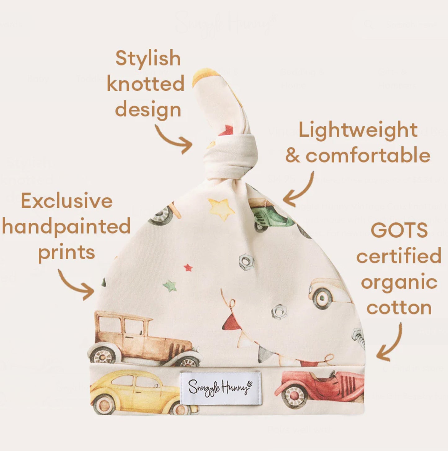 Vintage Cars Organic Knotted Beanie