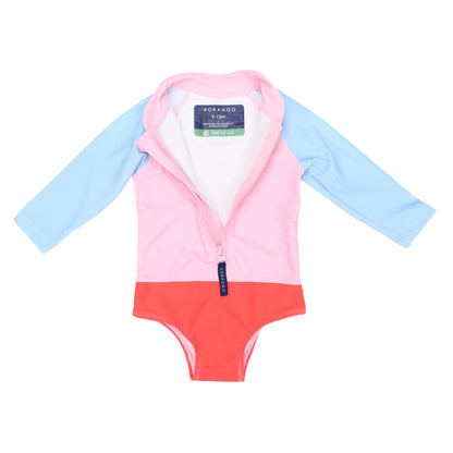 Contrast Long Sleeve UPF50 Swim One Piece - Pink 9-12M