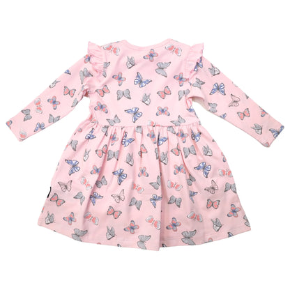 Butterfly Print Long Sleeve Dress - Fairytale Pink