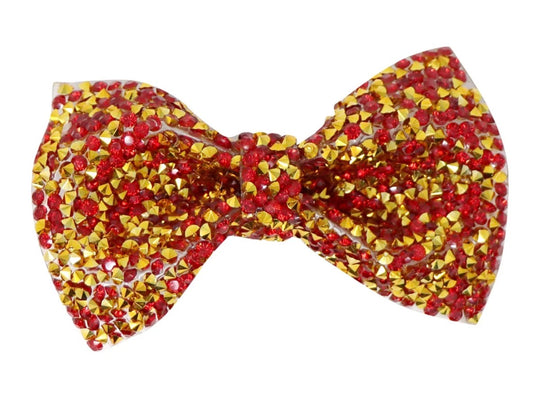 Brilliant and Bright Rhinestone Bow Hairclip Red and Gold