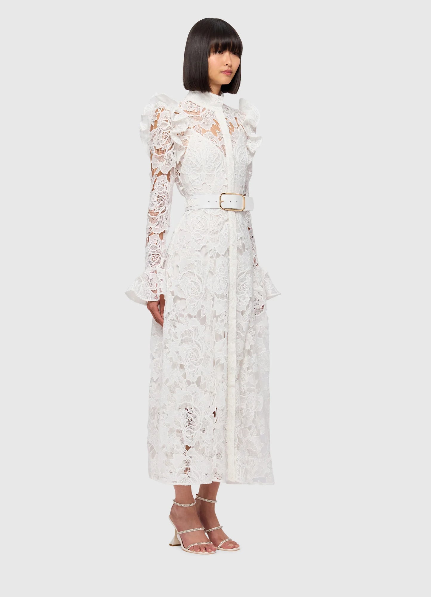 Aliyah Lace Butterfly Sleeve Midi Dress - Snow