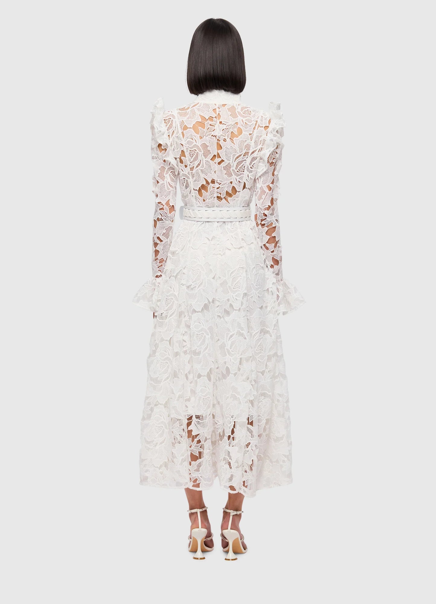 Aliyah Lace Butterfly Sleeve Midi Dress - Snow