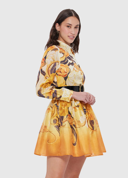 Amira Belted Mini Dress - Adorn Print in Royal