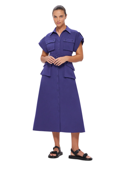 Audrey Pocket Shirt Midi Dress - Hyacinth
