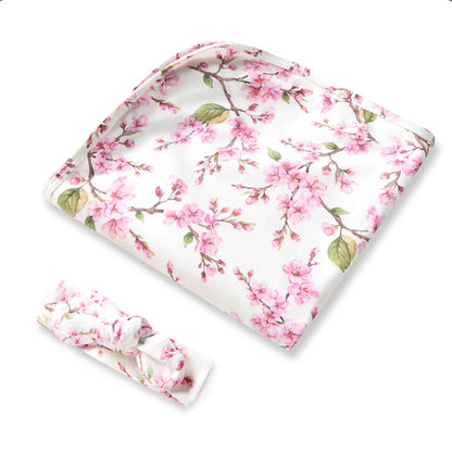 Cherry Blossom Organic Jersey Wrap & Topknot Set