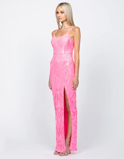 Rowie Plunge Neckline Gown - Fluro Pink B60D10L