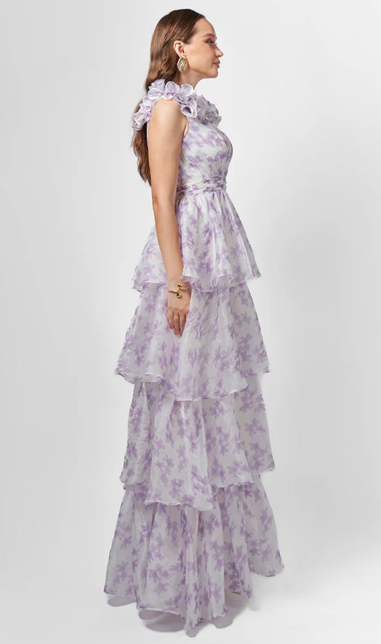 Violetta Tiered Print Gown - Lilac