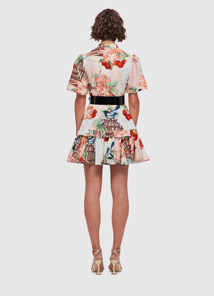 Beatrice Short Sleeve Mini Dress - Azalea Print in Fortune