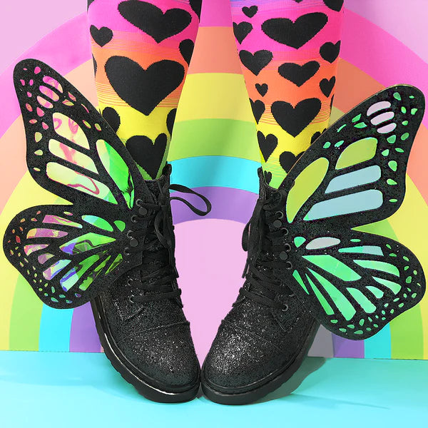 Glitter Butterfly Boots - Black