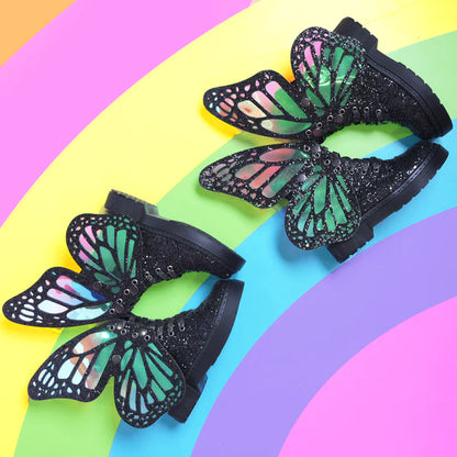 Glitter Butterfly Boots - Black