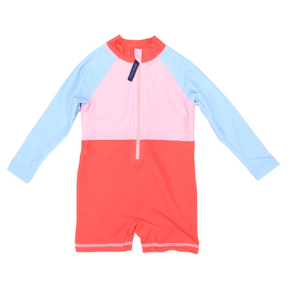 Contrast Long Sleeve UPF50 Sunsuit - Pink