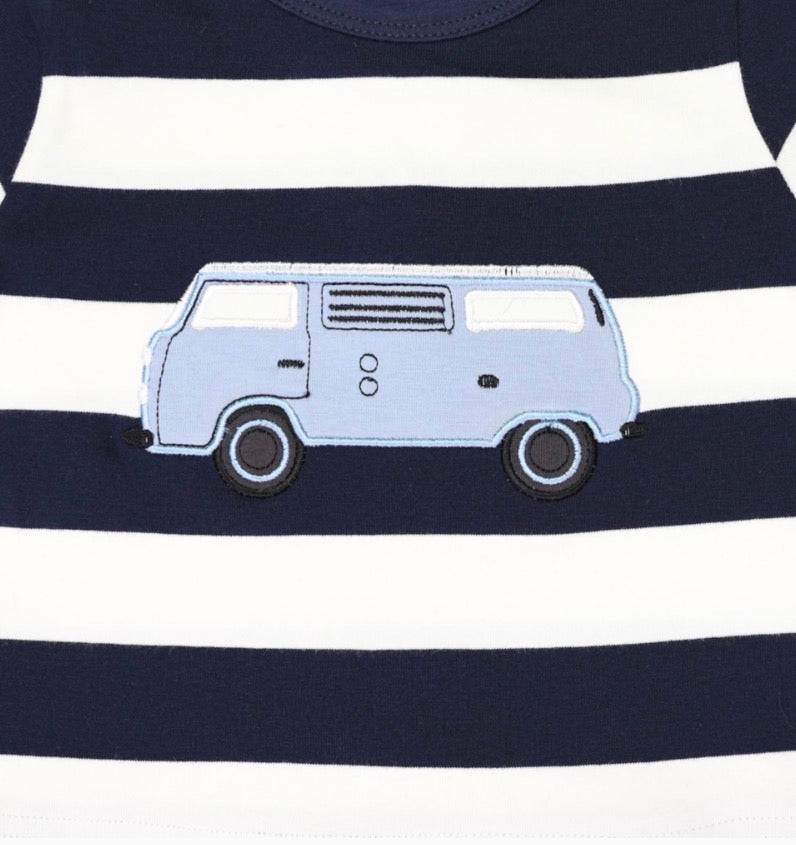 Kombi Van Short Sleeve Romper - Navy Stripe