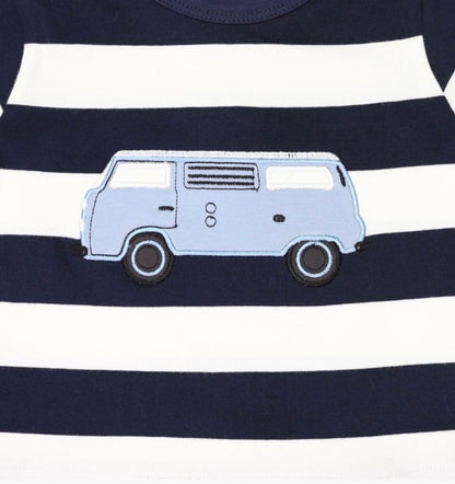 Kombi Van Short Sleeve Romper - Navy Stripe