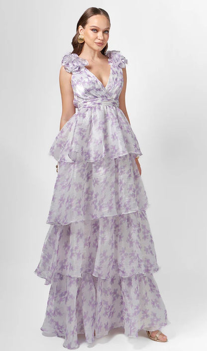 Violetta Tiered Print Gown - Lilac