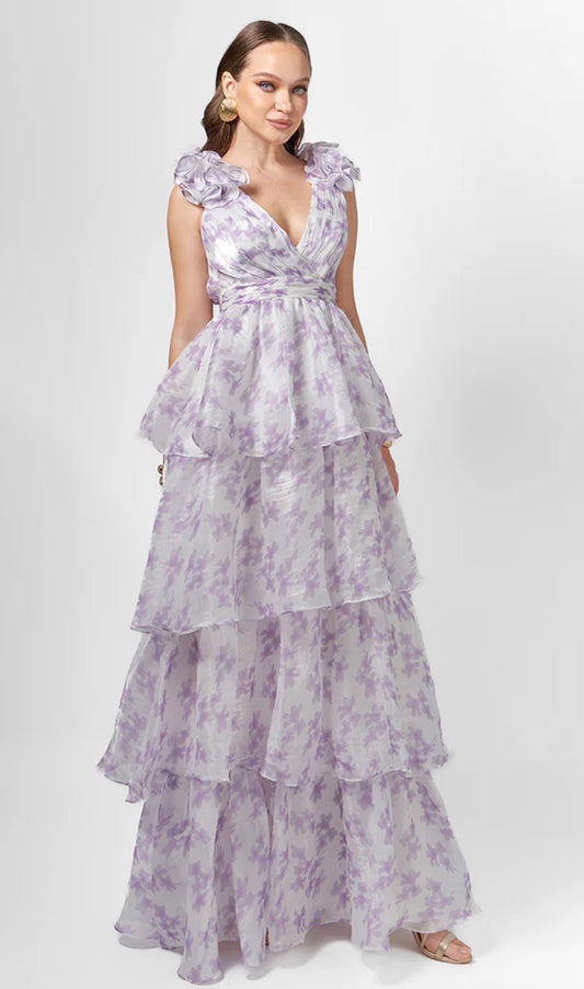 Violetta Tiered Print Gown - Lilac
