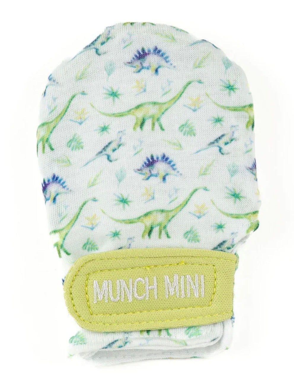 Munch Minis Teething and Anti Scratch Mitts - Green Dino