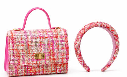 Tweed Pink Handbag and Headband Set