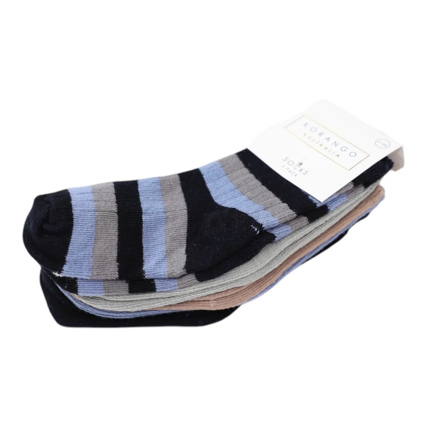 Ribbed Socks - 5 Pack Assorted With Navy Stripe