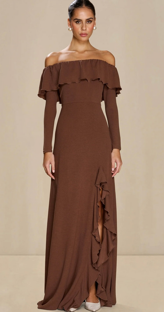Aria Ruffle Dress - Espresso